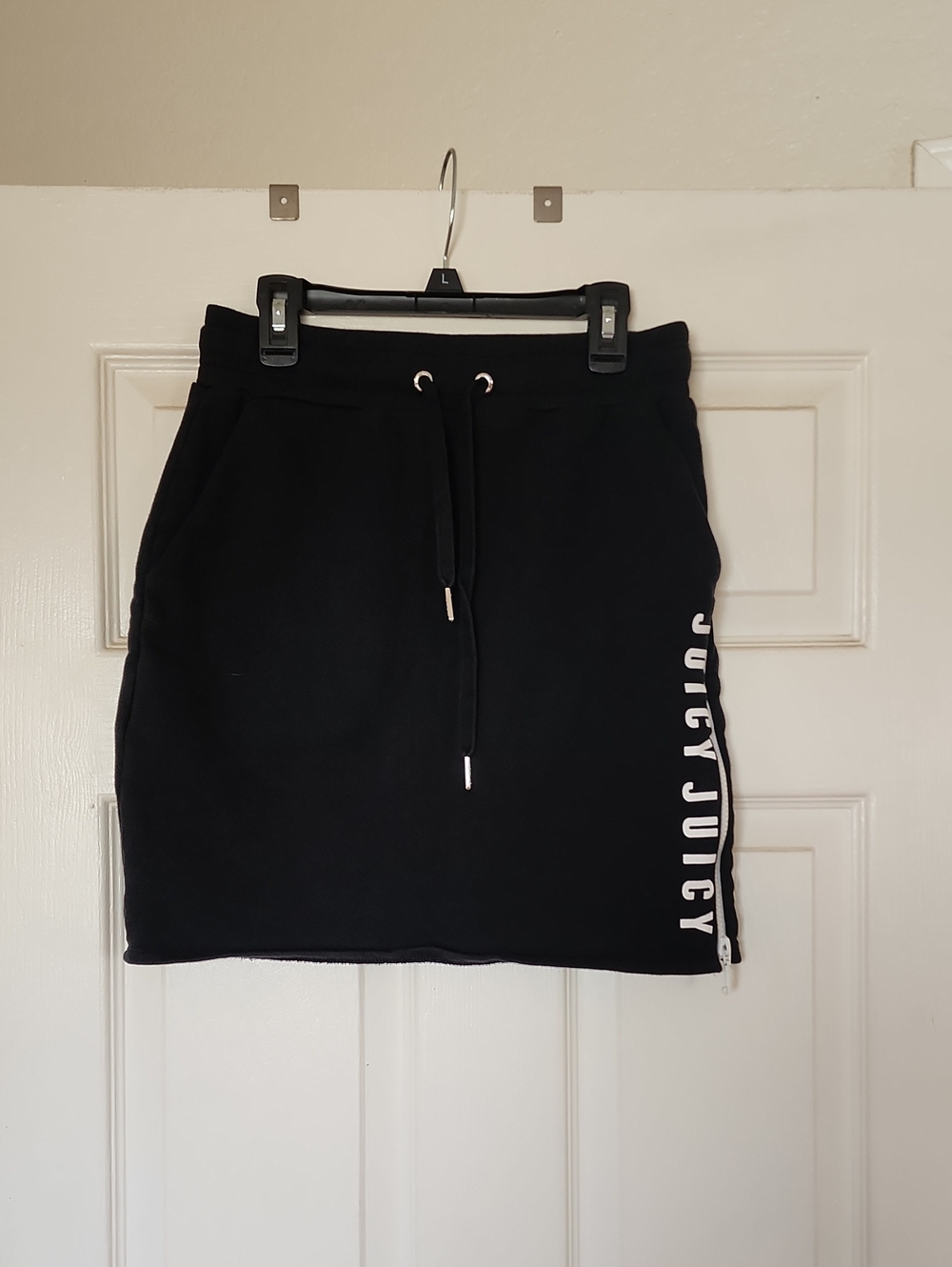 Juicy Couture Black Logo Side-Zip Drawstring Mini Skirt